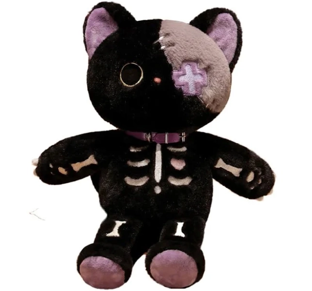 Dark Serie Kawaii Black Devil Skeleton Cat Plush Toy Creative Stuffed Animal Gothic Skull Fluffly
