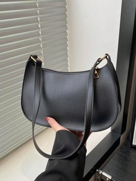 Fashionable Minimalist Shoulder Tote Handbag, Retro Vintage Underarm Bag, High-End Lightweight Zipper Handheld Baguette Bag, Multi-Functional Large Capacity Small Purse, Chic European And American Street Style, Suitable For Party, Work Commute, Cosmetic Storage