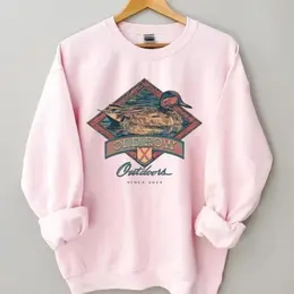 Old Row Vintage Duck Hunting Sweatshirt Pink Crewneck Long Sleeve for Mallard Enthusiasts Since 2014 Outdoor Wear 50% Cotton 50% Polyester