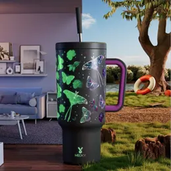 【Latest Style】 - Meoky 40oz Stay Hot Or Cold All DayStainless Steel Thermos Cup, Perfect For Car, Office & Travel, Large Capacity, Trendy Design, Gift Ready Glow-In-The-Dark White Marine Life,TikTokShopBlackFriday