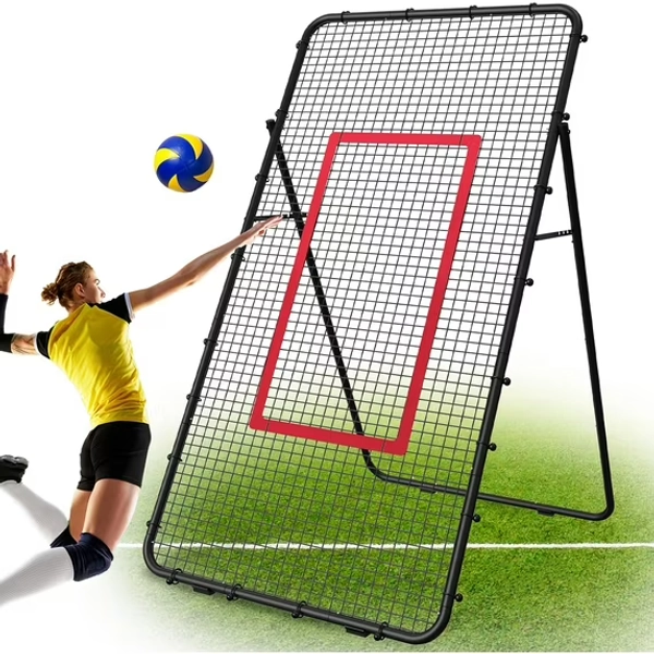 Adjustable 7x4 FT Sports Rebounder Net – Volleyball, Soccer, Baseball & Tennis Training Equipment for Backyard, Portable Hitting & Serving Practice，Black