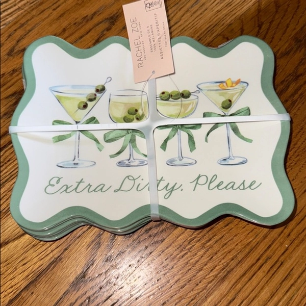 Rachel Zoe Martini “Extra Dirty Please” Melamine Appetizer Plates NWT