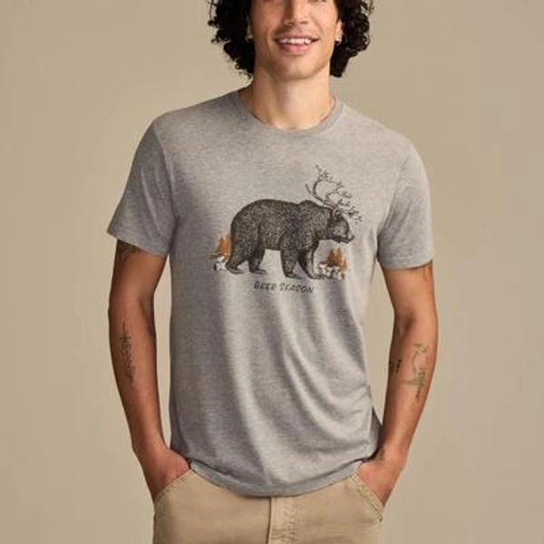 Lucky Brand Beer Bear Tee - Men's Clothing Tops Shirts Tee Graphic T Shirts in Heather Grey, Size XL