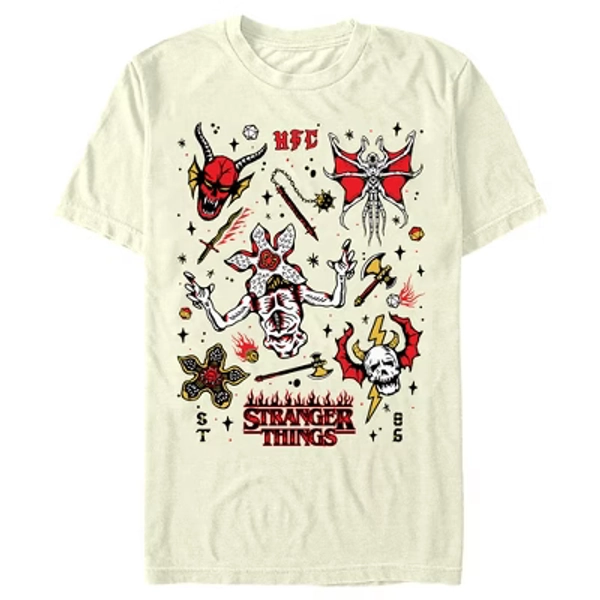 Men's Stranger Things Hellfire Club Icon Collage T-Shirt - Beige - Medium