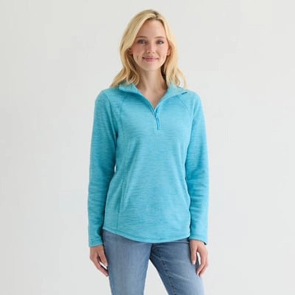 ST. JOHN`S BAY St. John's Bay Womens Long Sleeve Quarter-Zip Pullover, Petite Large, Blue