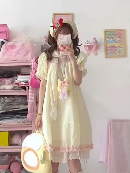 2000s French Elegant Bow Patchwork Loose Dress Summer Japanese Sweet Kawaii Dress Y2k Harajuku Vintage One Piece Dress Korean - AliExpress 200000345