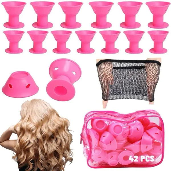 42PCS Heatless Hair Curlers Including 21PCS Large and 21PCS Small Hair Rollers for Short Long No Heat Curlers Sleep Soft Silicone Hair Rollers With