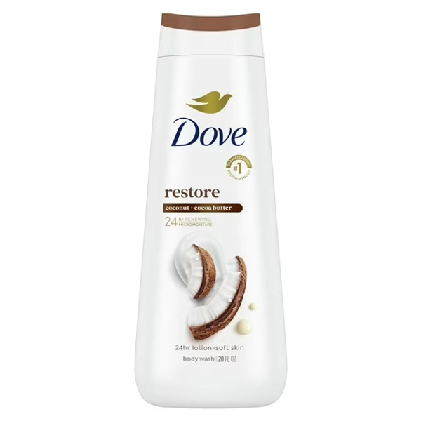 Dove Body Wash for Women Moisturizing Restore Coconut & Cocoa Butter Cleanser All Skin, 20 oz