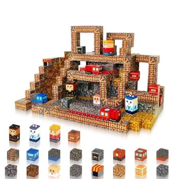 Crtynell 100pcs Magnetic Blocks Build Mine Train Track Set
