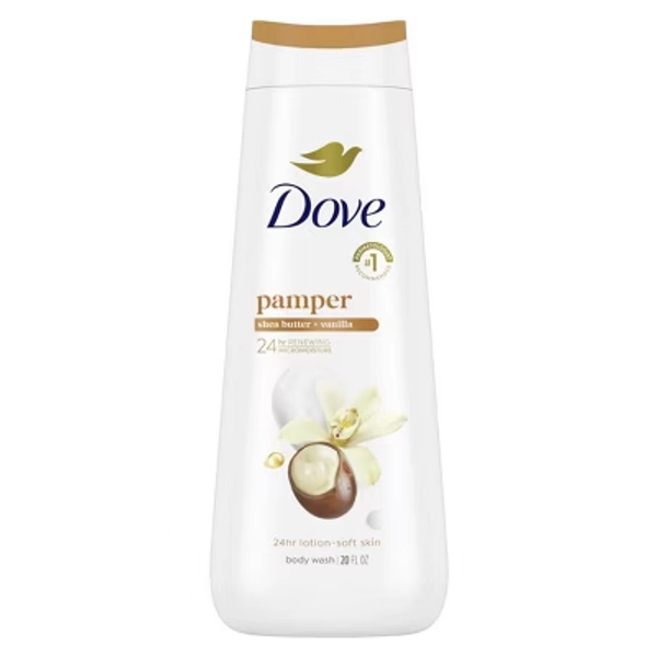 Dove Pamper Body Wash - Shea Butter & Vanilla 24hr Lotion-Soft Skin - 20 fl oz: Paraben-Free, Vegan, Normal, Dry Skin