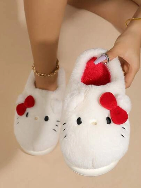  Sanrio Hello Kitty Cartoon Plush Slippers For Youth & Girl - Cozy & Warm, Cartoon Shoes, Furry Slippers, Fluffy Slippers, Sole With Cute, Sanrio Characters Hello Kitty Designs - Perfect For Indoor Lounging For Winter