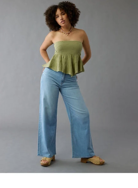 AE Dreamy Drape Stretch Curvy Super High-Waisted Baggy Wide-Leg Jean