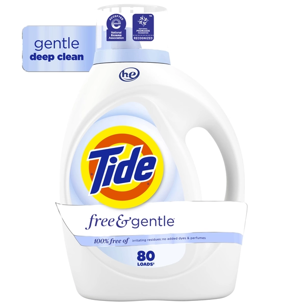 Tide Free & Gentle Laundry Detergent Liquid for Sensitive Skin, Hypoallergenic, Unscented, 105 fl oz, 80 Loads - Walmart.com