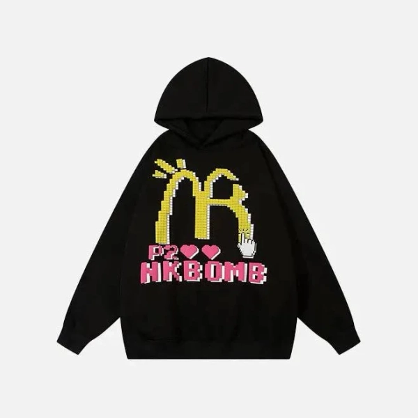 Monsieur Bombe Y2K Hoodie for Stylish Everyday Comfort - Black XXL