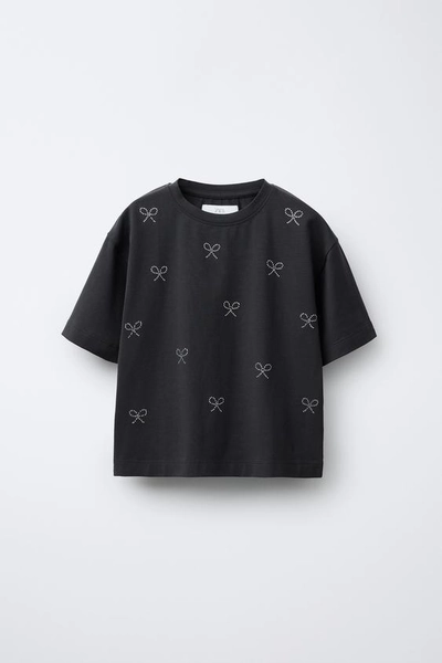 BOXY FIT RHINESTONE BOW T-SHIRT