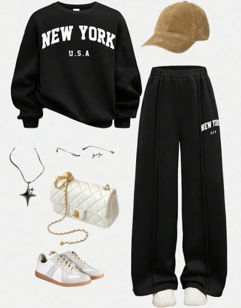 SHEIN New York Sweatshirt Pants Set Girls Tracksuits Sweatsuits Sets Tween Oversized Letter Print Casual