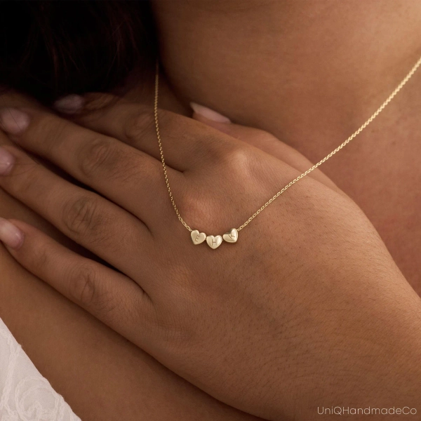 Tiny 3D Initial Heart Charm Necklace, Custom Gold Letter Necklace, Family Necklace, Minimalist Necklace, Womens Necklace, Christmas Gift