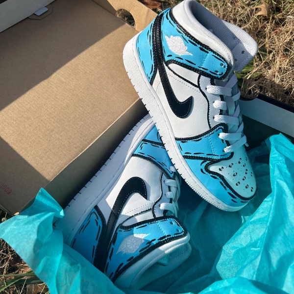Cartoon Custom Painted Air Jordans - Unique Handpainted Sneakers - Made to Order - Colors Customizable - Streetwear Fashion - Primary color: Green