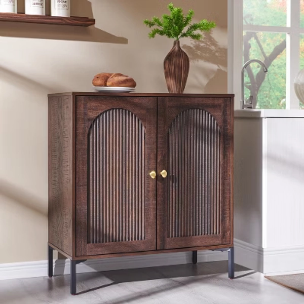 Sideboard Buffet Cabinet with Storage, 34" Tall Modern Arched Cabinet with Adjustable Shelves, Wooden Coffee Bar for Living Dining Room