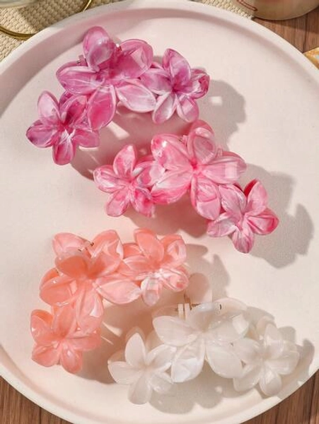 4pcs/Set ABS Material Elegant Gradient Marble Daisy Flower Hairclips, Bohemian Beach Holiday Style Hair Accessories For Ponytail, Bun Fall Winter Hair Clip Claw Clip For Vacation Outfits Woman Fashion Hair Clutch