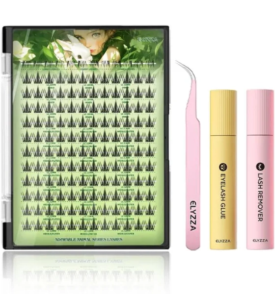 ELYZZA Lash Extension Kit Bunny Elf Individual Lashes 10-12mm LC Curl Natural Look Soft Reusable Upgraded Material Faux Lash Clusters Extensions With