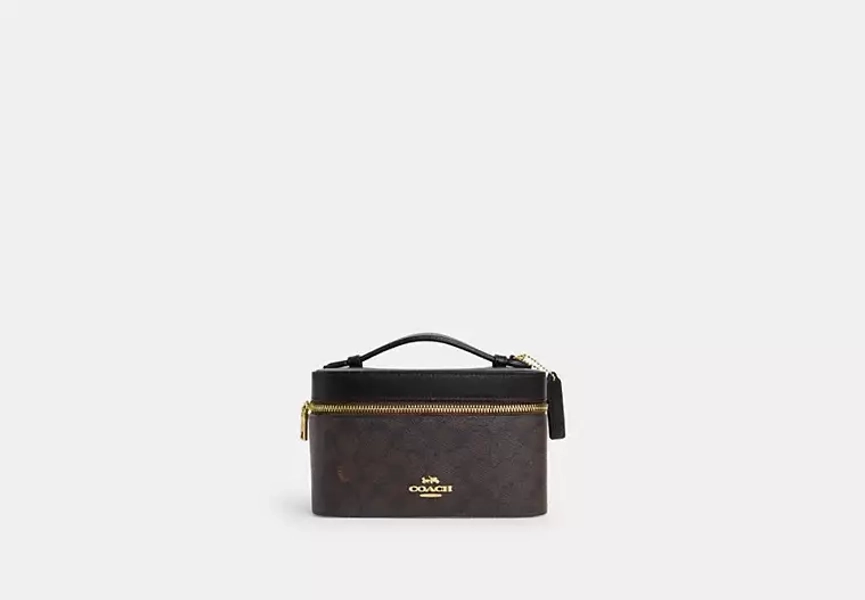 Gold/Walnut/Black Cosmetic Case In Signature Canvas