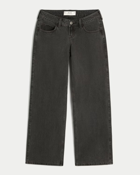 Ultra Low-Rise Washed Black Baggy Jeans