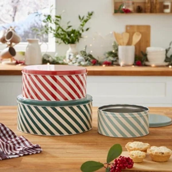 Set of 3 Striped Nesting Cake Tins