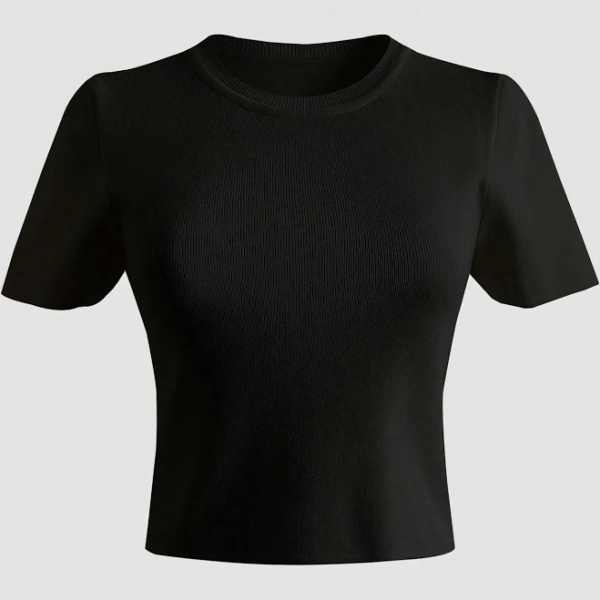 Solid Ribbed Knit Tee
