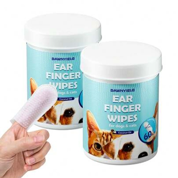 Pet Ear Finger Wipes 120 Count 2 Pack Effectively Remove Wax Dirt Plaque, Thick Soft Pet Cleaning Wipes Dogs Cats Ear Teeth Face, Disposable Natural Daily Hygiene, White