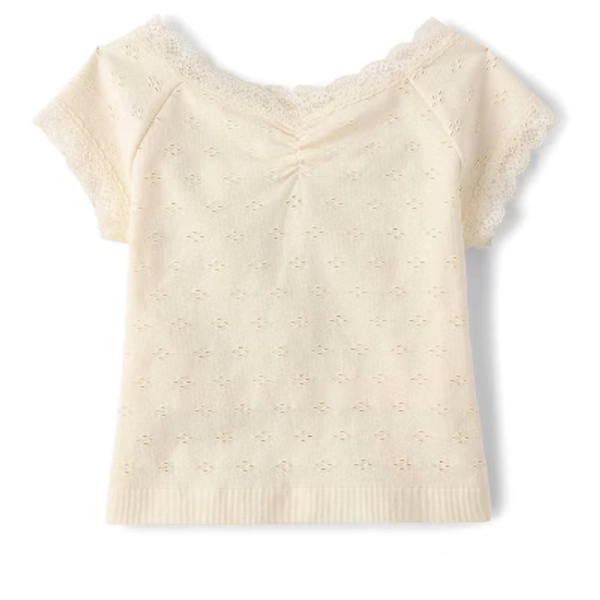 The Children's Place Tween Girls Short Sleeve Textured Eyelet Off Shoulder Top Cream XL/XXL