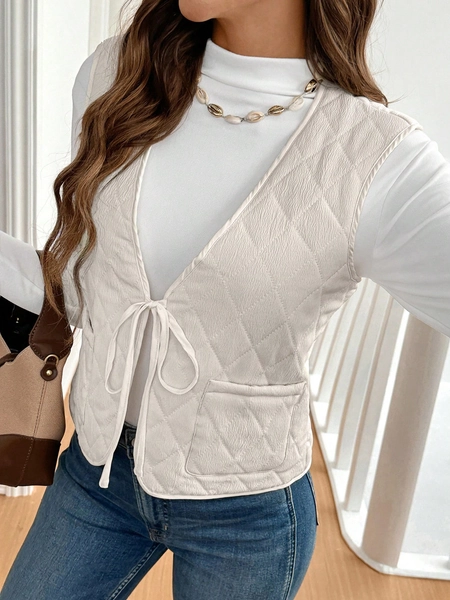 SHEIN Frenchy Women's Front Tie Padded Coat,Bow Front ,Fall Women Clothes,Winter Outfits Casual