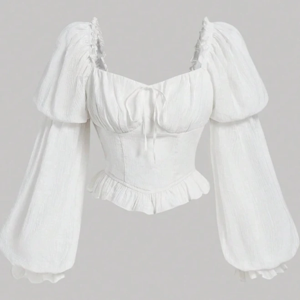 SHEIN Sweetheart Neck Flare Sleeve Ruched Bust Blouse
