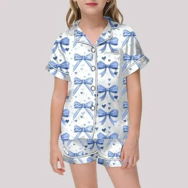 HUANGxinggg Girls' Fashion Button Down Tops Set Silk Pajamas