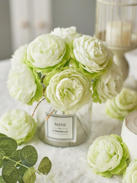 12/24pcs Artificial Flowers Simulated Peony Flower Heads With Stems For Wedding Party Decoration, Cake Decoration And Home Living Room Table Decoration