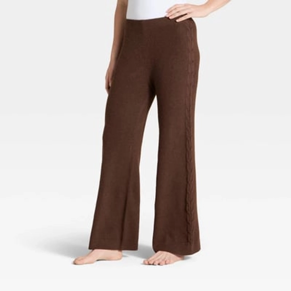 Women's Cable Sweater Wide Leg Pants - Auden™ Heather Brown S