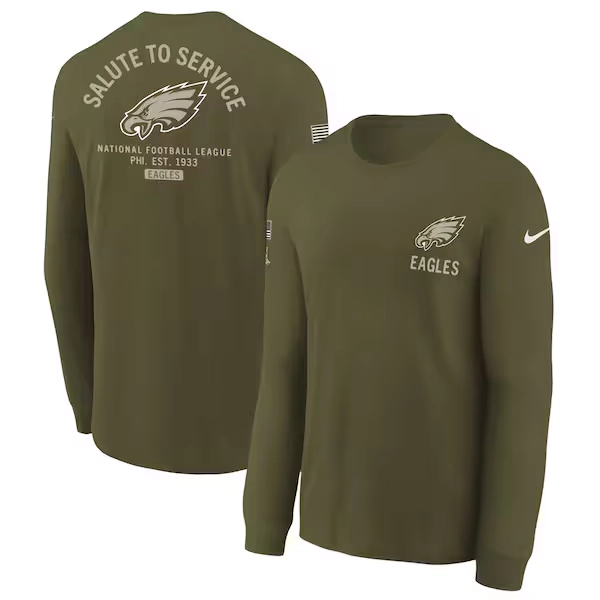 Youth Philadelphia Eagles Nike Olive 2025 Salute to Service Sideline Dri-FIT Long Sleeve T-Shirt