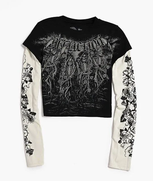 Affliction Requiem Frost 2fer Long Sleeve Crop T-Shirt