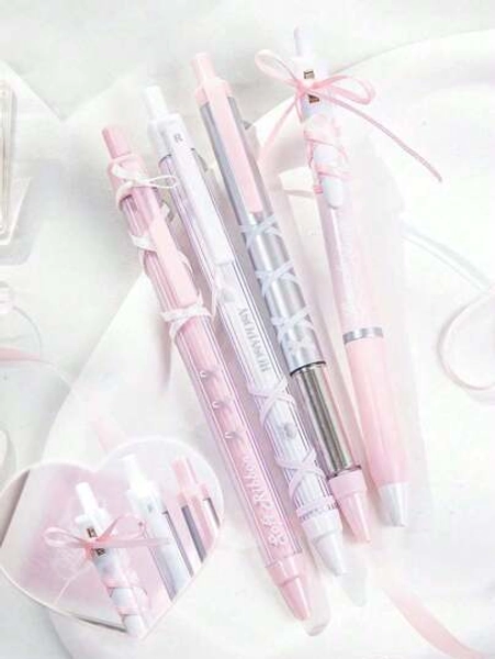 4pcs Soft Ribbon Gel Pens Set Ballet 0.38mm/0.5mm Ballpoint Quick-Dry Black Color Ink For Writing Gift Back To School