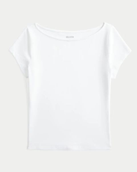 Short-Sleeve Seamless Fabric Slash-Neck T-Shirt