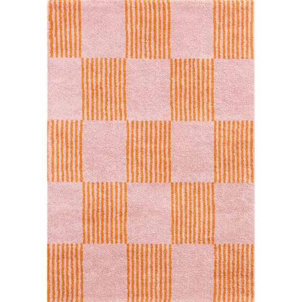 Tapis vintage style année 70 damier rayures Orange - 80x140