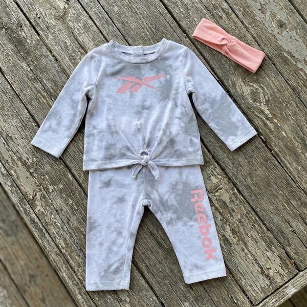 Reebok Tie Dye Romper Grey Pink Girls Baby 0 - 2 Months Vintage 80s Style