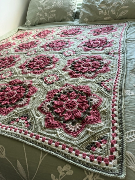 Persian Tiles Afghan Blanket: Rose Garden Floral Throw, Sage & Cream