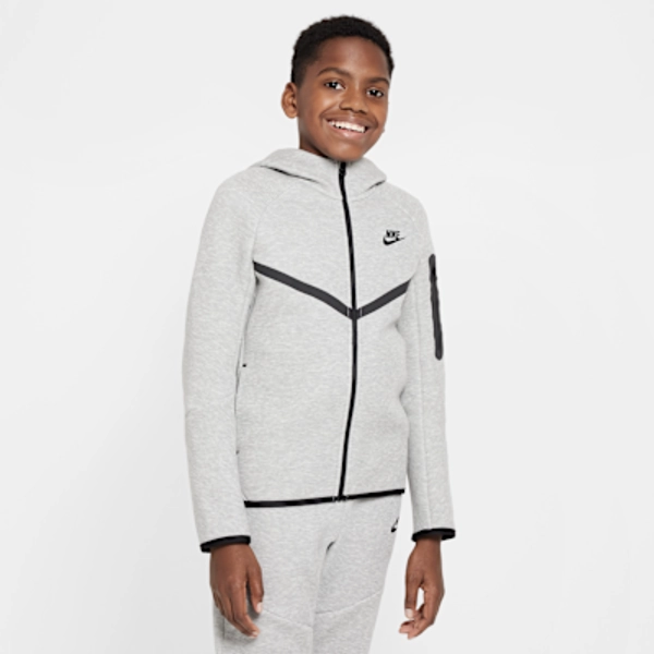Nike Sportswear Tech Fleece Older Kids' Full-Zip Hoodie - Dark Grey Heather/Dark Grey Heather/Black/Black - Size S