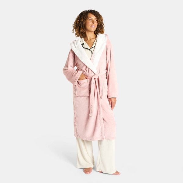 OHS Hooded Sherpa Fleece Dressing Gown - Blush Pink