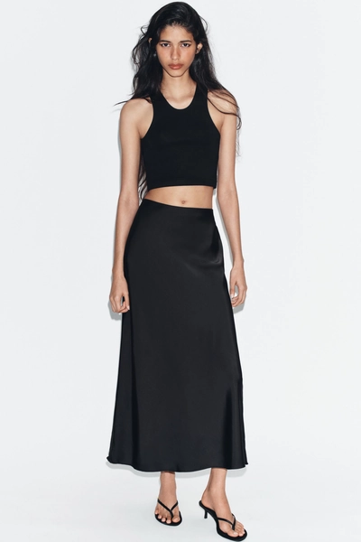 SATIN EFFECT MIDI SKIRT