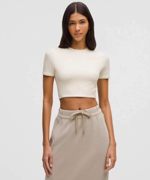Wundermost Ultra-Soft Nulu Crewneck Cropped T-Shirt - Light Ivory - XS