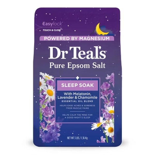 Dr Teal's Epsom Salt Magnesium Soak - Sleep Blend with Melatonin, Lavender & Chamomile - 3lbs