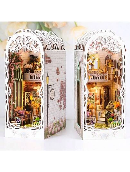 Lycidae Book Nook Kit, DIY Dollhouse Booknook, Mini Doll House, With LED Lights, Room Model Kit For 14+ Teens And Adults Building, Creativity Gift, Home, Bookshelf Decor(Gardenhouse)
