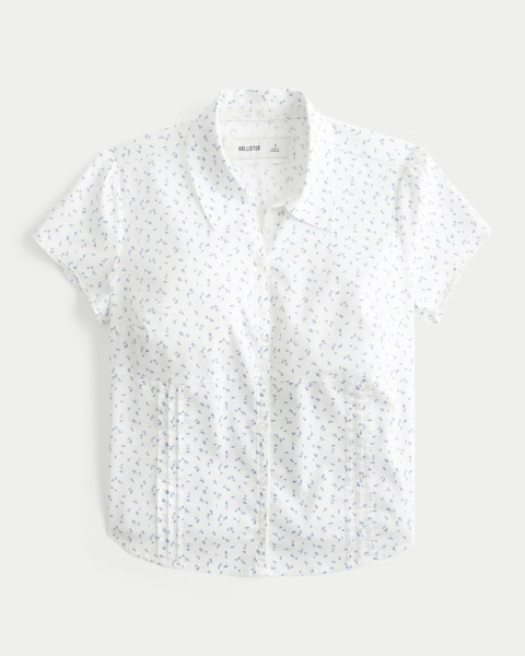 Short-Sleeve Stretch Poplin Button Front Shirt